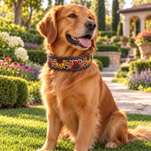 Collier pour chien en cuir fait main, motif floral western, réglable, avec quincaillerie durable |   Collier pour chien en cuir véritable peint à la main - Product Image 3