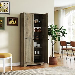 Armadio Dispensa Indipendente Stile Rustico Grigio Anticato da 72 Pollici con Ripiani Regolabili per Conservazione Alimenti, Mobili da Cucina - Product Image 2