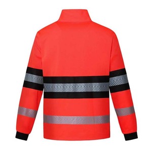 Veste de travail réfléchissante haute visibilité à col zippé rouge et noir unisexe - Product Image 2