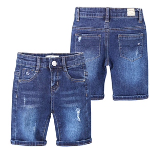 Shorts Bermuda en jean délavé foncé pour garçons avec détails déchirés, taille mi-haute, fermeture boutonnée, style décontracté - Product Image 6