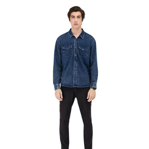 Camisas de Hombre de Manga Larga, Estilo Casual, de Mezclilla de Algodón, Lavadas, Vintage, de Alta Calidad, con Bolsillos, Fabricación Personalizada - Product Image 3