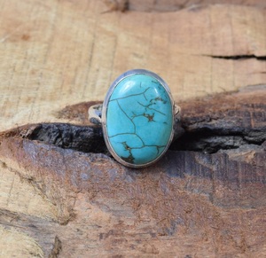 Blue Turquoise <b>Ring</b> <b>925</b> Sterling <b>Silver</b> Bezel Setting Handmade <b>Ring</b> For Her Gemstone Jewelry - Product Image 3