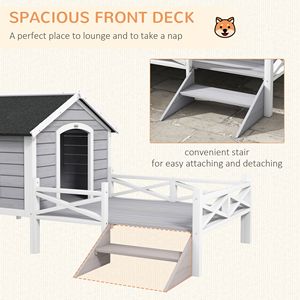 Cuccia per Cani in Legno Massello Grigio, Classica Casetta per Gatti con Villa Interna per Razze Piccole e Medie - Product Image 5