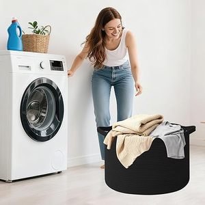 65L <b>Large</b> Woven Cotton Rope Nursery <b>Basket</b>, Laundry <b>Basket</b> Laundry Hamper with Handles,Blanket <b>Basket</b> Storage Bin for Toys - Product Image 1