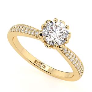 Anillo de Compromiso Solitario Único con Diamante Cultivado en Laboratorio de Corte Redondo y Detalles en Oro Rosa para Mujer - Product Image 1