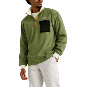 Veste légère tendance pour homme avec demi-fermeture éclair et poche poitrine, couleur olive, pull utilitaire léger pour homme, été - Product Image 4