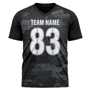 เสื้อเจอร์ซีย์ฟุตบอลลายพรางแบบซับลิเมชั่น คอวี ระบายอากาศได้ดี ผลิตจากโพลีเอสเตอร์ สำหรับทีม  รับผลิตแบบ OEM ODM ขายส่งจำนวนมาก - Product Image 2