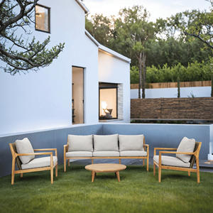 Conjunto de Muebles de Jardín de 4 Piezas de Madera de Acacia Sólida, Sofá Seccional para Exteriores con Cojines y Mesa de Centro - Product Image 1