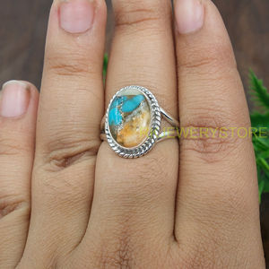 Anillo de Plata de Ley 925 con Gema de Turquesa de Ostra Espinosa Naranja, Diseño Hecho a Mano, Anillo de Promesa, Anillo Boho, Joyería de Turquesa - Product Image 4