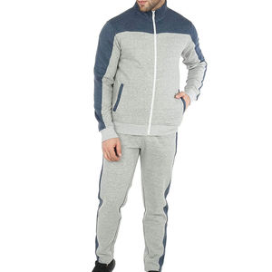 Conjunto Deportivo Informal para Hombre OEM de Dos Tonos, Chaqueta con Cremallera Gris y Azul Marino con Pantalones Deportivos a Juego - Product Image 1