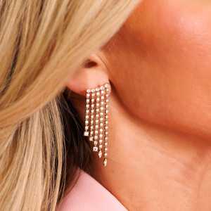Long Dangle <b>Earring</b> Statement Bridal Wedding Custom 14K 18K Solid Gold Lab Grown Diamond Luxury Jewelry Gift For Women Wholesale - Product Image 2