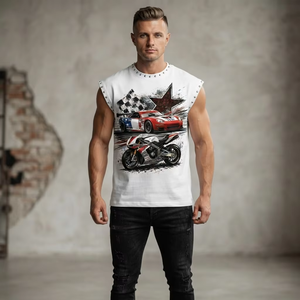 Débardeur graphique personnalisé avec strass, 100 % coton jersey, tissu doux, style vintage, sans manches, unisexe, vente en gros OEM, mode - Product Image 4