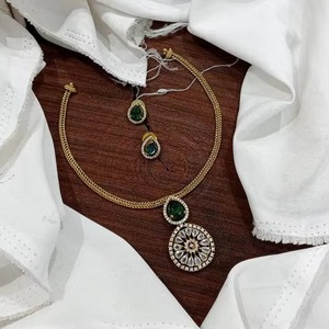 Sophisticated Afghan Emerald Green Teardrop <b>Crystal</b> Pendant Gold Chain Necklace <b>Set</b> With Matching Teardrop - Product Image 1