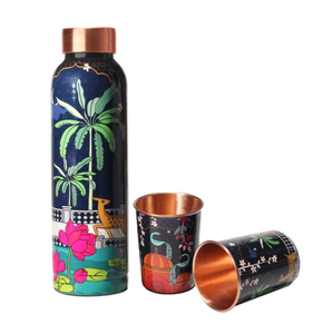Bouteille d'eau en cuivre imprimée, artisanale, avec impression émaillée de qualité supérieure, compatible lave-vaisselle et micro-ondes, de luxe pour le sport - Product Image 4