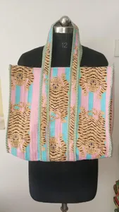 Sac fourre-tout bohème multicolore en coton avec imprimé tigre, style bohème, sac à main décontracté d'été avec fermeture éclair pour femme - Product Image 3