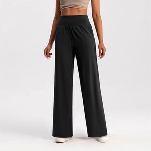 Pantalon de yoga uni à jambe droite, vêtements de sport confortables, pantalon large, vente en gros de pantalons de yoga pour femmes - Product Image 3