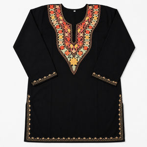 Black Kashmiri Pheran <b>Kurti</b> with Bold Multicolour Aari Yoke Embroidery Buy Direct From Designer - Product Image 5