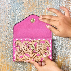 Cartera de Cuero Genuino con Diseño Floral Estilo Western, Marca Premium 2026, Nuevo Patrón Rosa para Mujer, a la Moda - Product Image 2