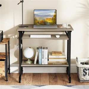 Gray 360 Degree Lockable Casters Mobile <b>Computer</b> <b>Desk</b> with Keyboard Tray and Storage Shelf for Home Office - Product Image 6
