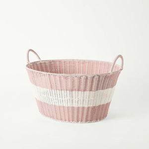 Panier en rotin vert et blanc élégant, fait main, tissé, conteneur de rangement, organisateur décoratif élégant pour la décoration intérieure - Product Image 4