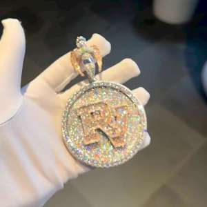Premium Custom Name <b>Initial</b> <b>Pendant</b> Full Moissanite Hip Hop Jewelry Alphabet <b>Pendant</b> Full Iced Men's Gold Plated 92.5% <b>Silver</b> - Product Image 1