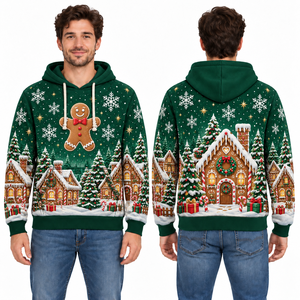 Men's Christmas Hoodie Red Santa Print Knitted Polyester Casual Winter Hooded Sweatshirt with Pocket Design - Product Image 3
