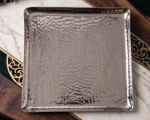 Elegante Bandeja de Servir Cuadrada de Aluminio con Acabado en Color Níquel Plateado Martillado para Hogar y Hoteles - Product Image 6