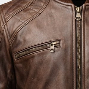 Blouson aviateur en cuir véritable marron pour homme avec épaules matelassées et fermeture éclair - Product Image 2