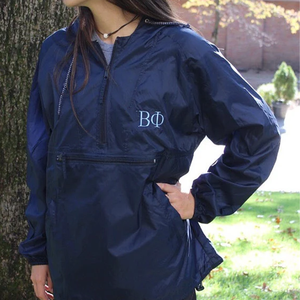 Sorority Women's Navy Blue Quarter-Zip Windbreaker <b>Jacket</b> With Embroidered Logo Front Pocket Zip Closure <b>Lightweight</b> Outdoor - Product Image 1