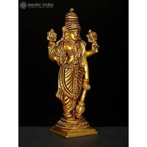 Petite sculpture en laiton Lord Vishnu de 6 pouces fabriquée à la main en Inde - Product Image 4