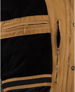 Men's Brown Canvas Puffer <b>Jacket</b> Turn-down Collar Zipper Closure Regular Fit Autumn Waterproof Hooded <b>Fleece</b> <b>Lining</b> Solid Color - Product Image 4