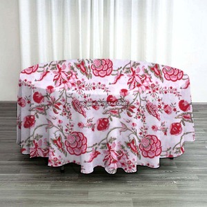 100% Cotton Hand Block Printed <b>Tablecloth</b> Custom Size <b>Round</b>/Square Banquet Cloth with Woven Fabric Technique for Weddings - Product Image 4