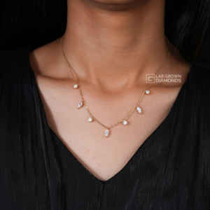 จี้เพชรทรงหลากหลายรูปแบบ ทองคำขาว 14K ประดับเพชรเลี้ยงในห้องปฏิบัติการ คุณภาพสูงสุด สี EF รูปทรงลูกแพร์ วงรี มาร์คีส์ และทรงกลม น้ำหนัก 2.6 กรัม สำหรับผู้หญิง หรูหรา - Product Image 1