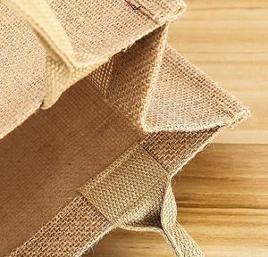 Sacs fourre-tout en jute naturelle recyclée de haute qualité, personnalisés, écologiques, imperméables, pliables, avec doublure en coton et sangle simple - Product Image 3