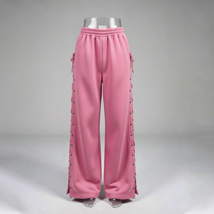 Pantalon de jogging ample blanc pour femme avec lacets noirs sur le côté – Fabricant de pantalons baggy taille haute personnalisables avec logo - Product Image 3