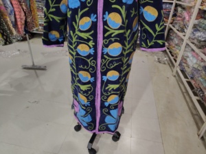 <b>Women</b> Long Velour <b>Robe</b> Full Length Mandarin Collar Hand Embroidered Floral Pattern Zipper Closure Winter Cozy Soft Outerwear - Product Image 5