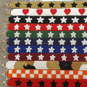 Handmade Vintage Beaded Waterproof Eco-Friendly Hook Adjustable Crossbody <b>Strap</b> for Bag-Star Heart Camo Checkered Pattern Bulk - Product Image 2