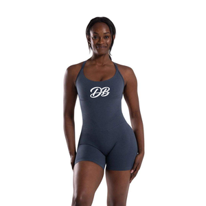 Combinaison moulante sans coutures pour femme, sans manches, à compression, bleu foncé, avec dos à bretelles - Product Image 1