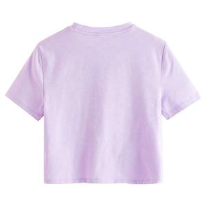 เสื้อยืดครอปท็อปผู้หญิง สีดำ คอกลม แขนสั้น ผ้าถัก สไตล์ลำลอง สีพื้น ทรงเข้ารูป ยืดได้สี่ทิศทาง ใส่ได้ทุกฤดู - Product Image 1