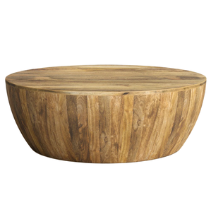 Table basse ronde en bois de manguier massif, style européen, finition naturelle, pour salon, meubles en bois pour la maison - Product Image 1