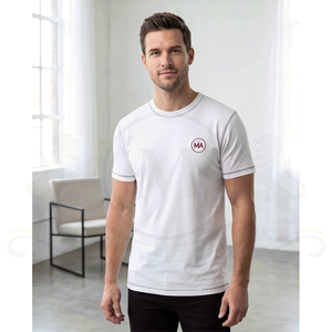 Men's White Short Sleeve O-Neck T-Shirt With Front Logo Regular Fit Casual Style 100% Cotton Jersey Knitted Breathable - Product Image 1