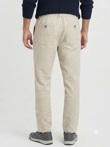 Men's Desert Beige Drawstring <b>Waist</b> Casual <b>Trousers</b> <b>Elastic</b> <b>Waist</b> Flat Front Cotton Pants Spring Style Breathable Lightweight - Product Image 2