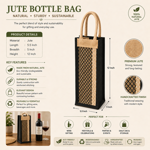 Bolsa de Yute Hecha a Mano para Botella de Agua |   Portabotellas Ecológico con Asa de Cuerda |   Bolsa de Regalo Reutilizable para Botellas de Vino de Yute - Product Image 5