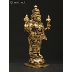 Hecho a mano 4 pulgadas pequeño pie Chaturbhuja Vishnu latón Idol decoración del hogar artículo hecho en La India - Product Image 4