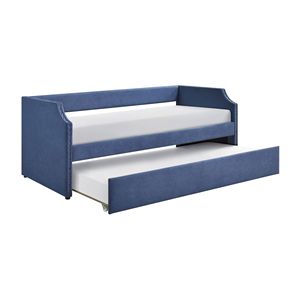 Moderno contemporaneo mobili in legno blu testurizzato tessuto divano letto imbottito con stalla 1pc letto in una scatola - Product Image 4