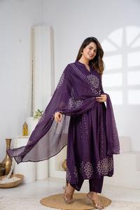 <b>Women</b>’s Purple Anarkali <b>Kurta</b> Set with Dupatta Embroidered Ethnic Wear for Festive Wedding Party and Traditional Occasions - Product Image 5