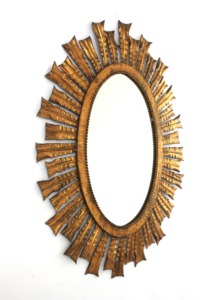 Oval Gold Metal Mirror With Sunburst Frame Glam Wall Decor - Product Image 4