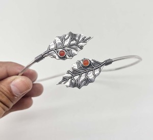 Natural Carnelian Leaf Arm <b>Bracelet</b> <b>Silver</b> Plated Upper Arm <b>Bracelet</b> Open Armlet For Women - Product Image 5