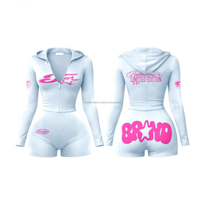 Conjunto de Dos Piezas Personalizado con Sudadera sin Mangas con Cierre y Pantalones Cortos, Ropa de Invierno para Mujer, 100% Algodón, Felpa Transpirable - Product Image 6