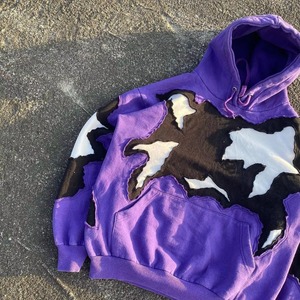 Sweat-shirt à capuche surdimensionné violet patchwork avec découpes, en coton tricoté, manches classiques, pour l'automne 2026 – Vente en gros - Product Image 5